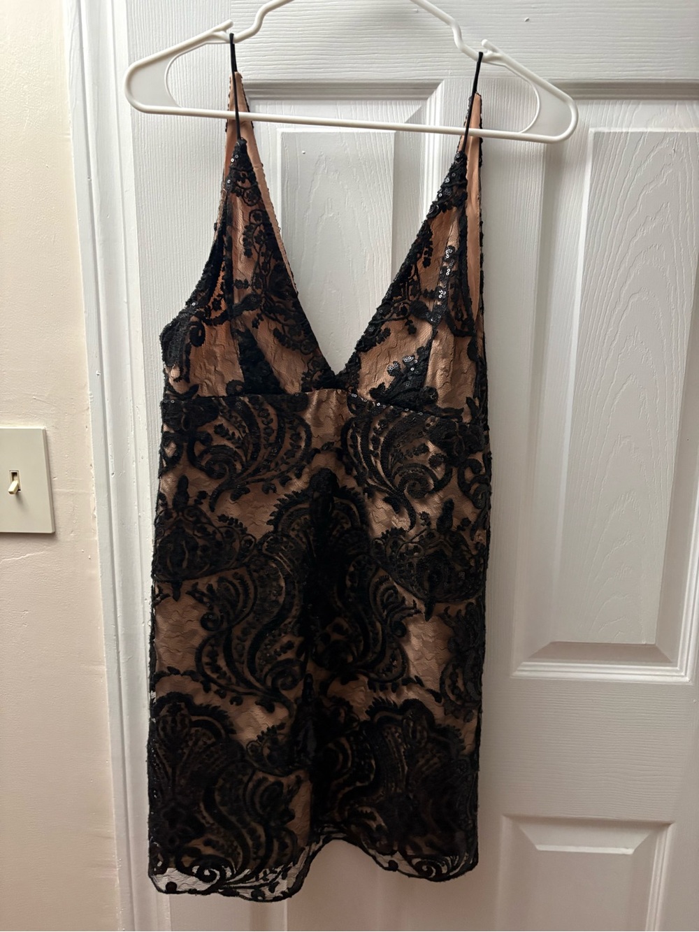 Free People Black Lace Overlay Slip in Nude